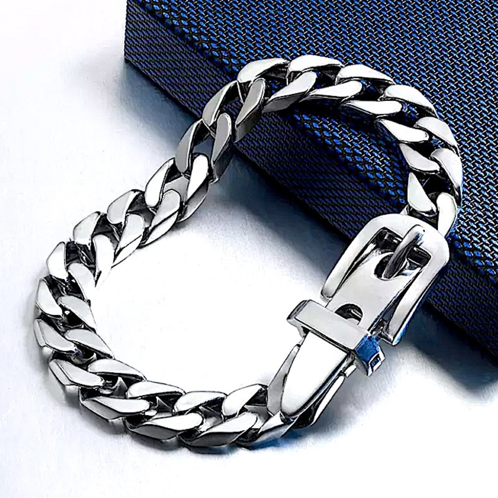 Belt Buckle Sterling Silver Bracelet Chain Link Unisex